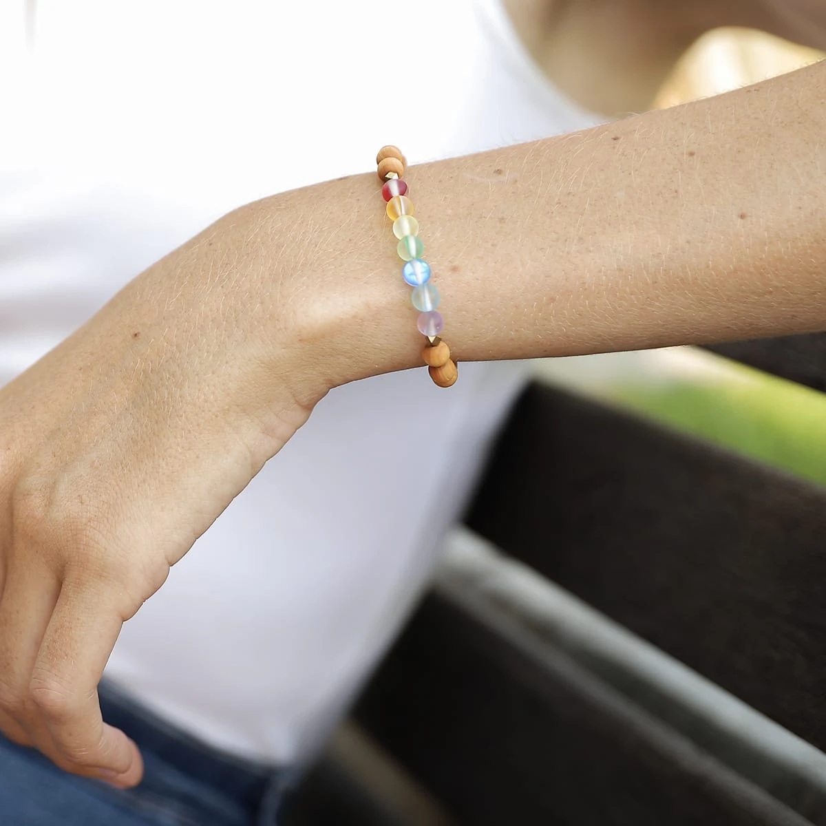 Glow Glass Chakra Wood Bracelet - Image 7