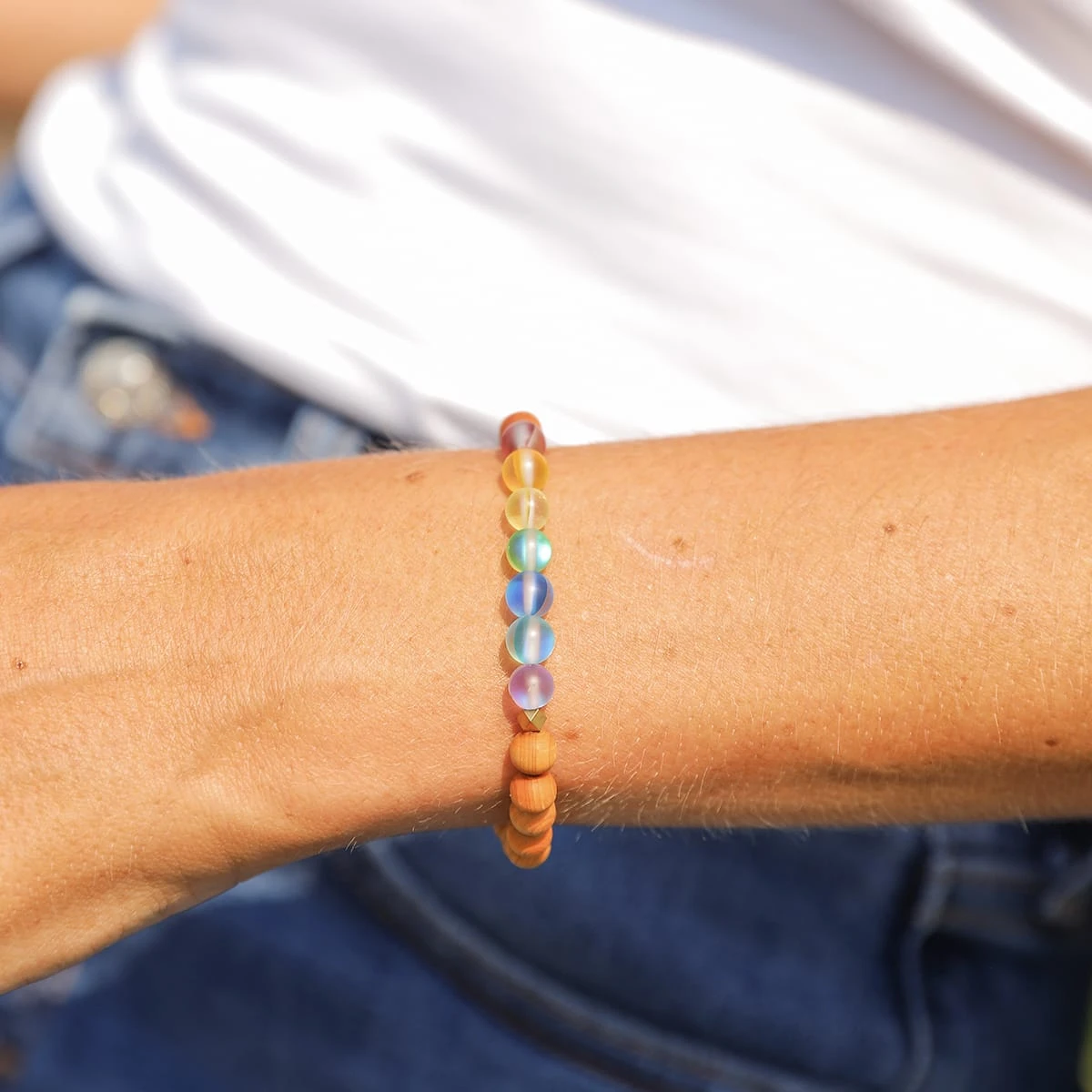 Glow Glass Chakra Wood Bracelet - Image 8