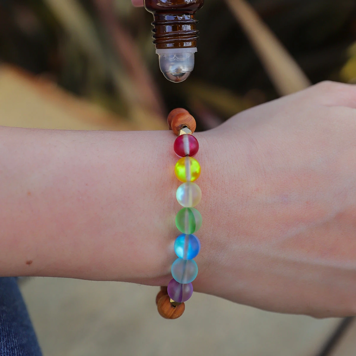 Glow Glass Chakra Wood Adjustable Bracelet - Image 7