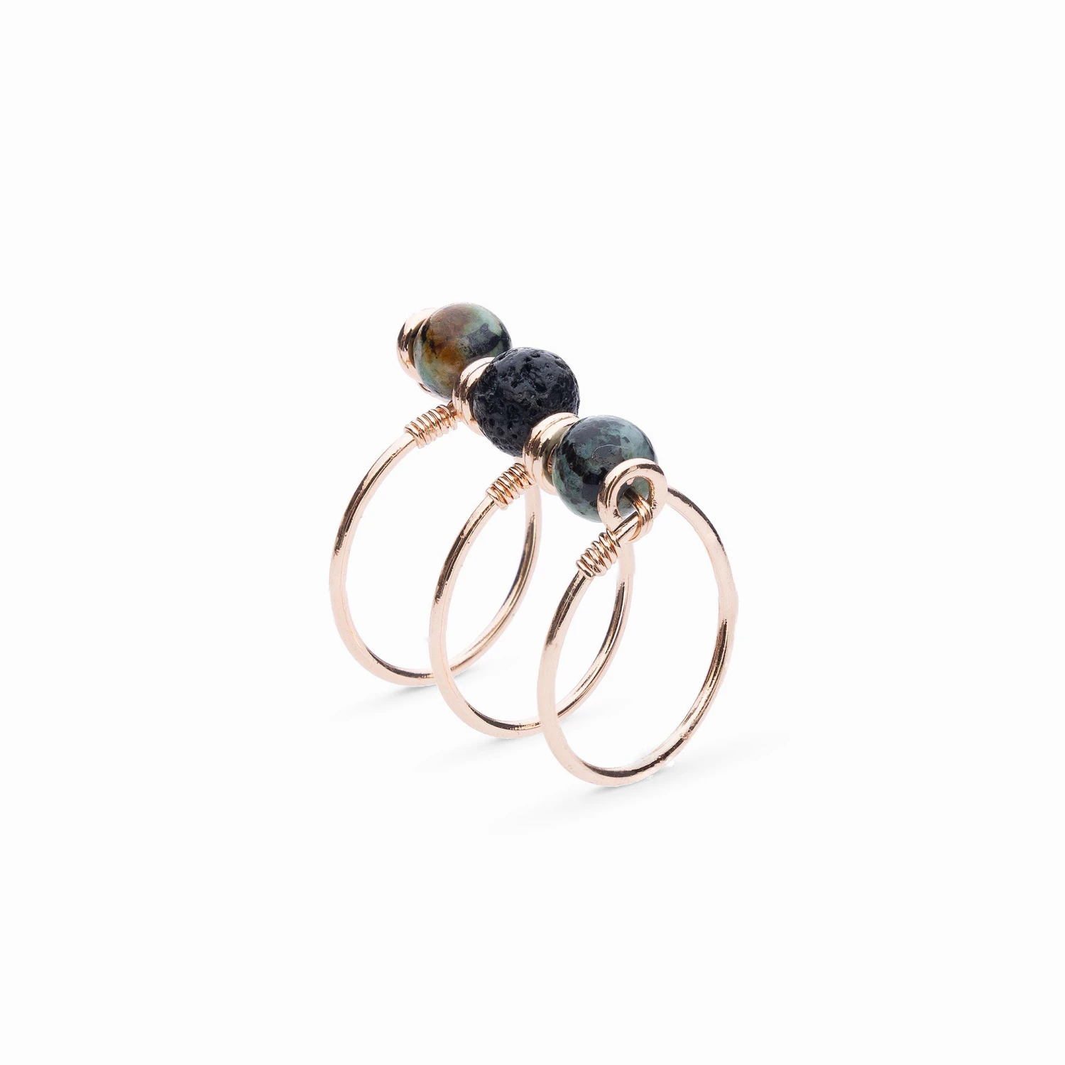 African Turquoise Triple Wrap Diffuser Ring - Image 4